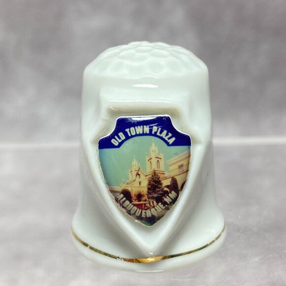 Porcelain Thimble With Old Town Plaza Albuquerque NM Design Collectible Souvenir - Picture 1 of 8